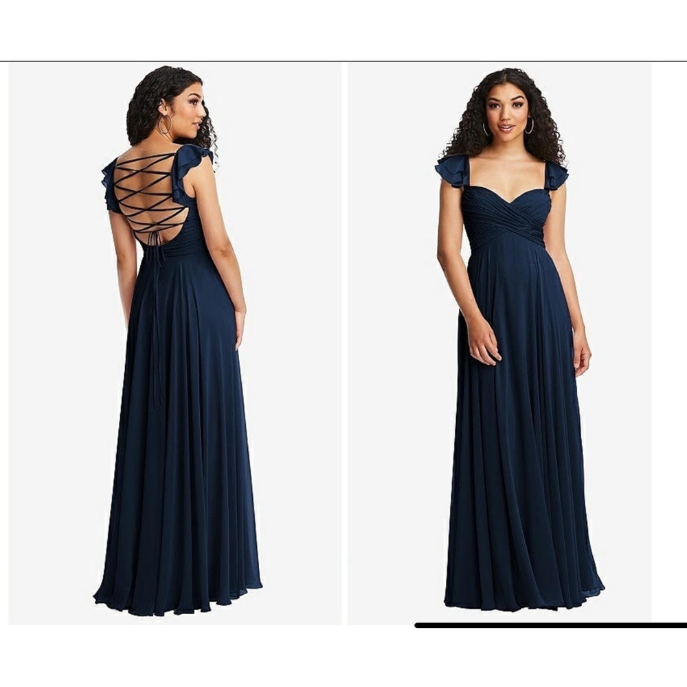 Social Bridesmaids Shirred Cross Bodice Lace Up Open Back Maxi Midnight 4